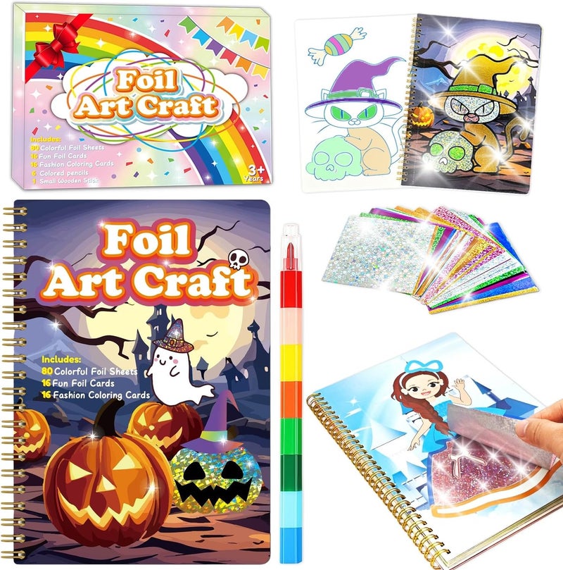 NaTuGi Foil Art Fun for Kids - Halloween Theme Arts and Crafts Kits，Kids Fun Art Supplies ，Creative Birthday Gift ，Travel Toys，Suitable for Girls and Boys Craftikit (Halloween) - Image 1